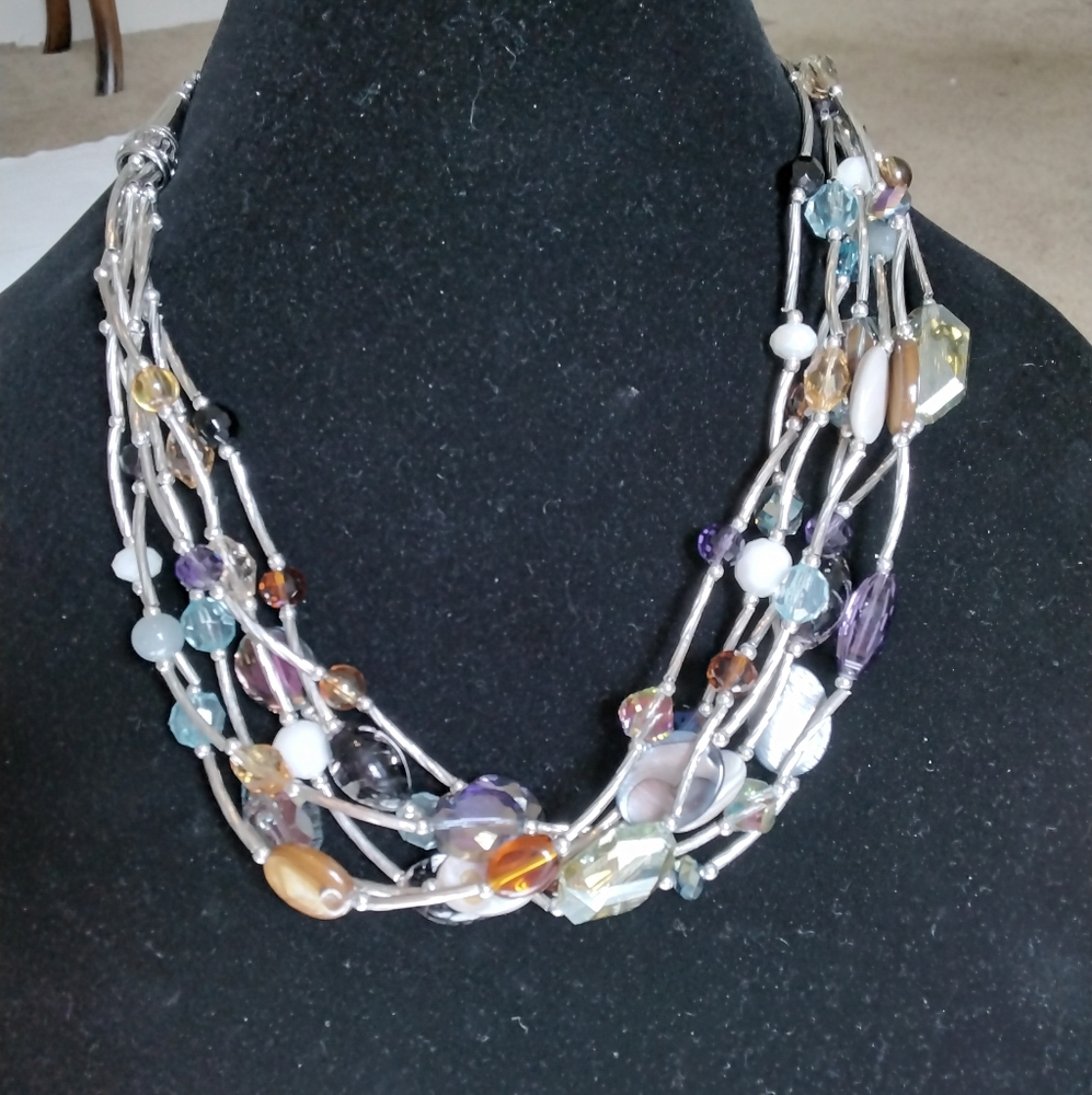 Multicolor COOKIE LEE  silvertone gemstone/crystal bead necklace